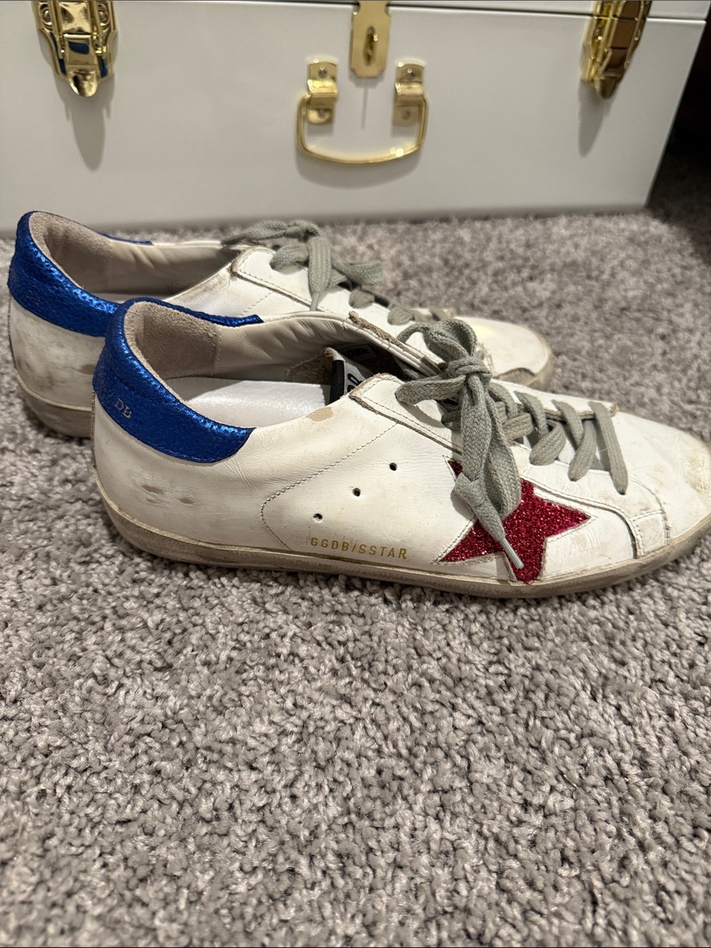 Golden Goose SUPERSTAR Sneakers with Hot Pink Star and Metallic Blue Heel Tab